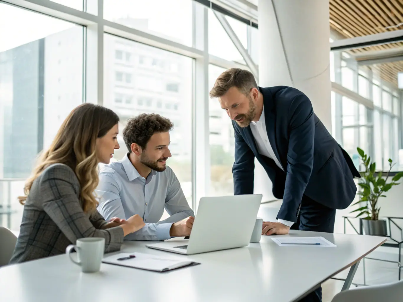 A collaborative session with IT consultants brainstorming and developing customized IT solutions for a client's specific business challenges.