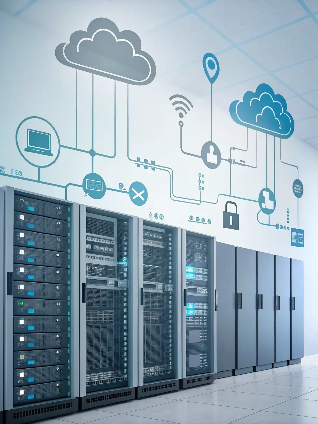 A network diagram illustrating efficient IT infrastructure, highlighting scalability and seamless integration of systems for a client's business.